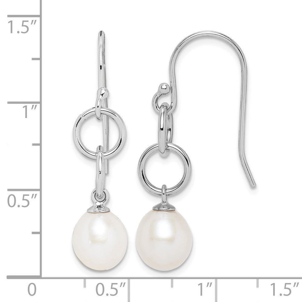 Sterling Silver Rhodium-plated 7-8mm FWC Pearl Circle Dangle Earrings
