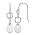 Sterling Silver Rhodium-plated 7-8mm FWC Pearl Circle Dangle Earrings