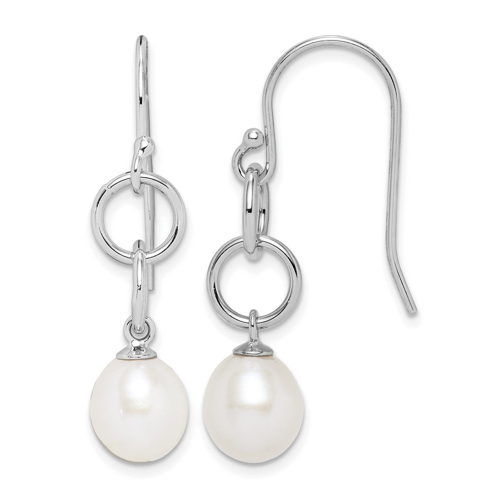 Sterling Silver Rhodium-plated 7-8mm FWC Pearl Circle Dangle Earrings