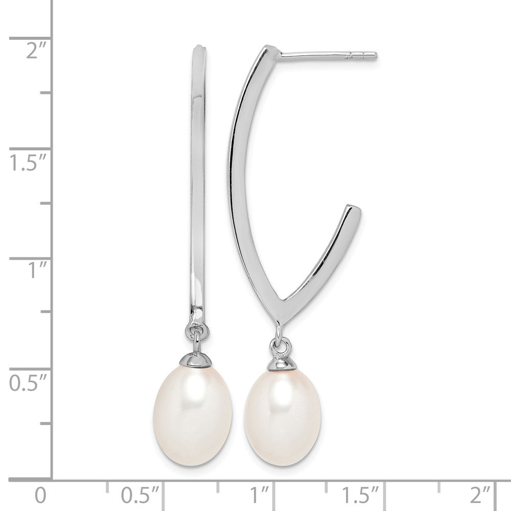 Sterling Silver Rhodium-plated 8-9mm White Rice FWC Pearl Earrings