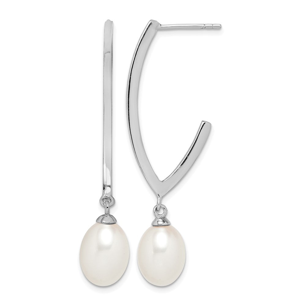 Sterling Silver Rhodium-plated 8-9mm White Rice FWC Pearl Earrings