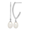 Sterling Silver Rhodium-plated 8-9mm White Rice FWC Pearl Earrings