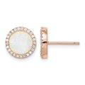 Sterling Silver Rose-Tone Created Opal & CZ Round Halo Post Earrings