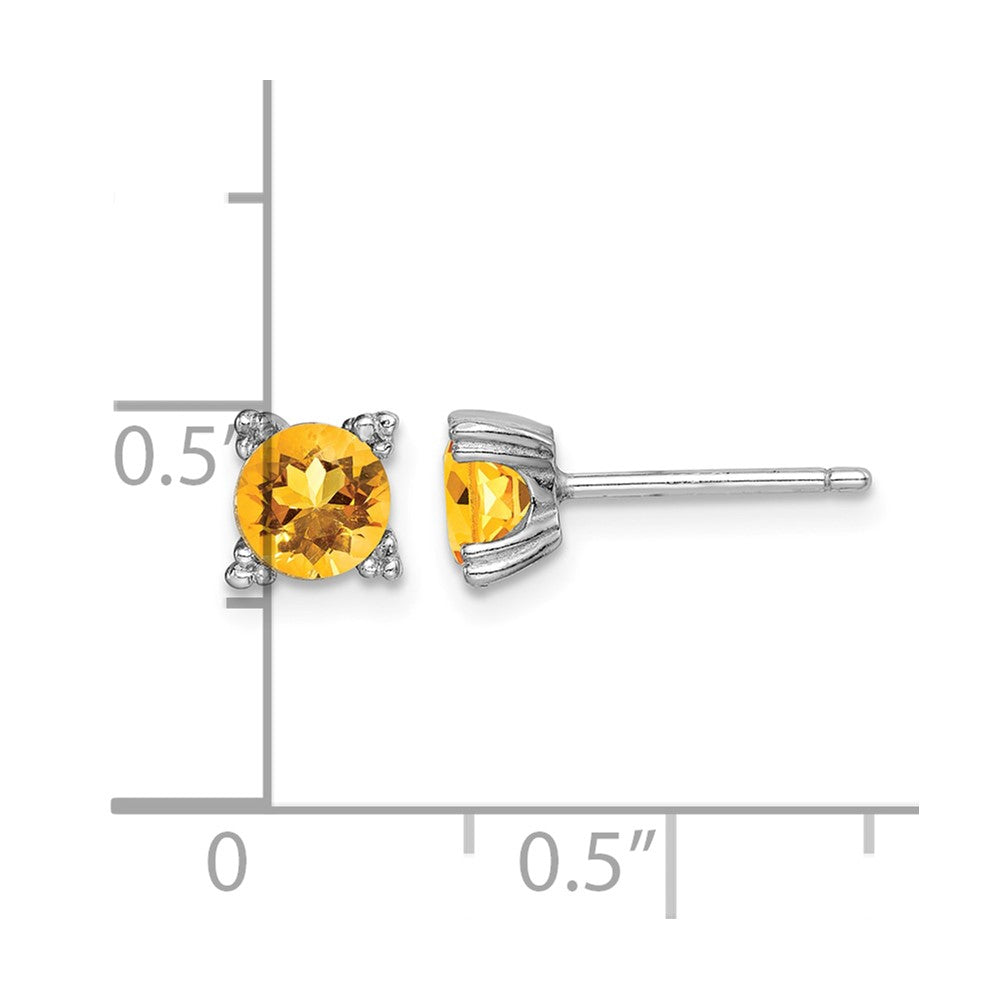 Sterling Silver Rhodium-plated Round 5mm Citrine Post Earrings