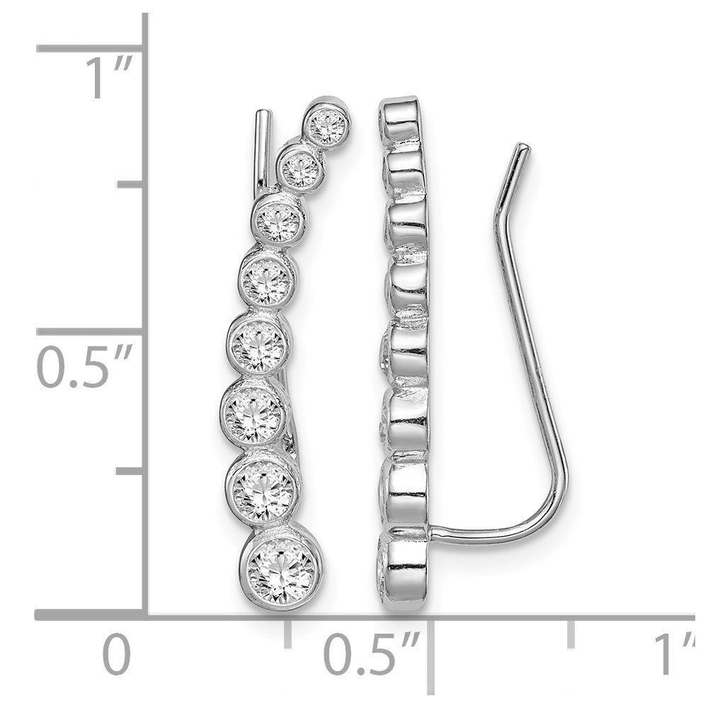 Sterling Silver Rhodium-plated Polished Graduated CZ Ear Climber Earrings