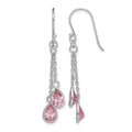 Sterling Silver RH-plated Multi-Strand Pink CZ Teardrop Dangle Earrings
