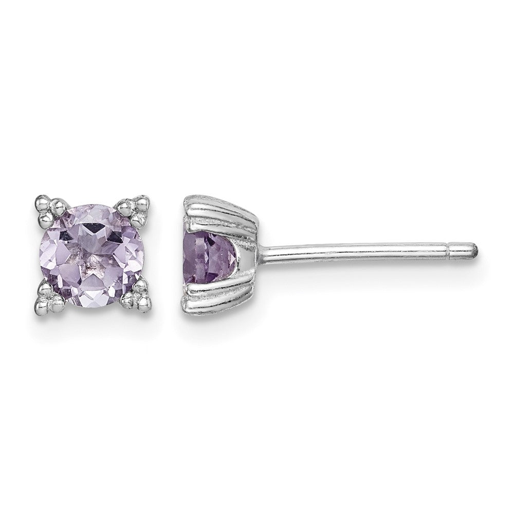 Sterling Silver Rhodium-plated Round 5mm Amethyst Post Earrings
