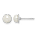 Sterling Silver Rhod-plat 6-7mm White Button FWC Pearl Earrings