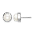sterling Silver Rhod-plat 7-8mm White Button FWC Pearl Earrings
