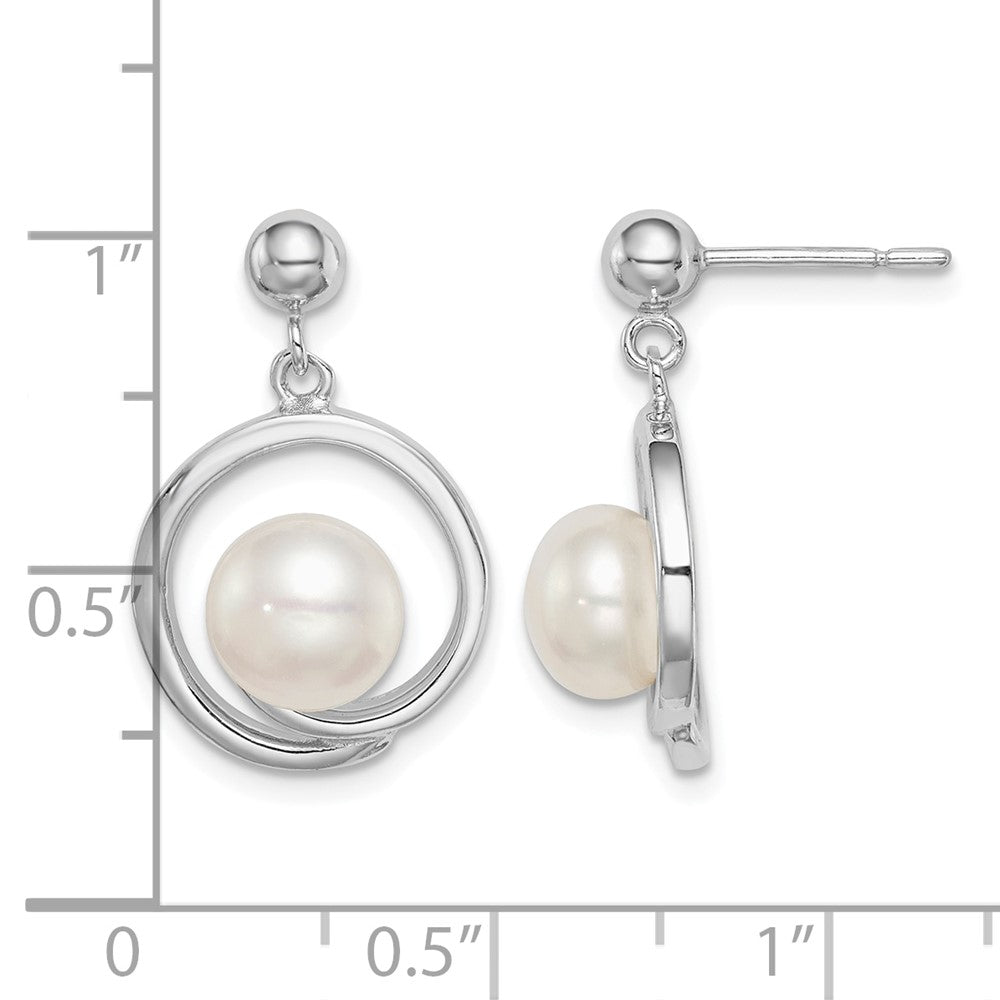 Sterling Silver Rhodium-plated 7-8mm White Button FWC Pearl Earrings