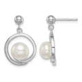 Sterling Silver Rhodium-plated 7-8mm White Button FWC Pearl Earrings