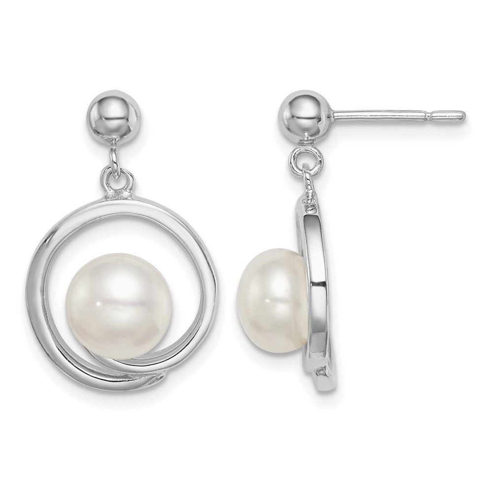 Sterling Silver Rhodium-plated 7-8mm White Button FWC Pearl Earrings