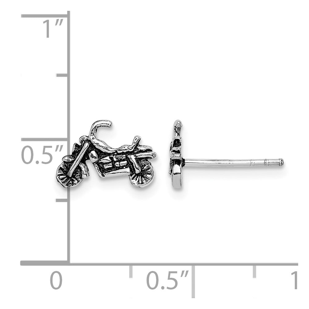 Sterling Silver Rhodium-plated Antiqued Motorcycle Post Earrings