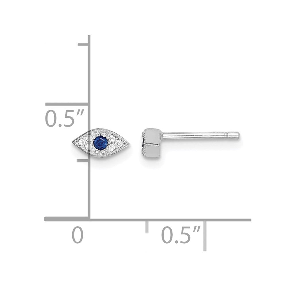 Sterling Silver RH-plated Polished Blue & White CZ Eye Post Earrings