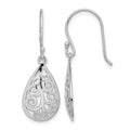 Sterling Silver Rhodium-plated Polished Filigree Teardrop Dangle Earrings