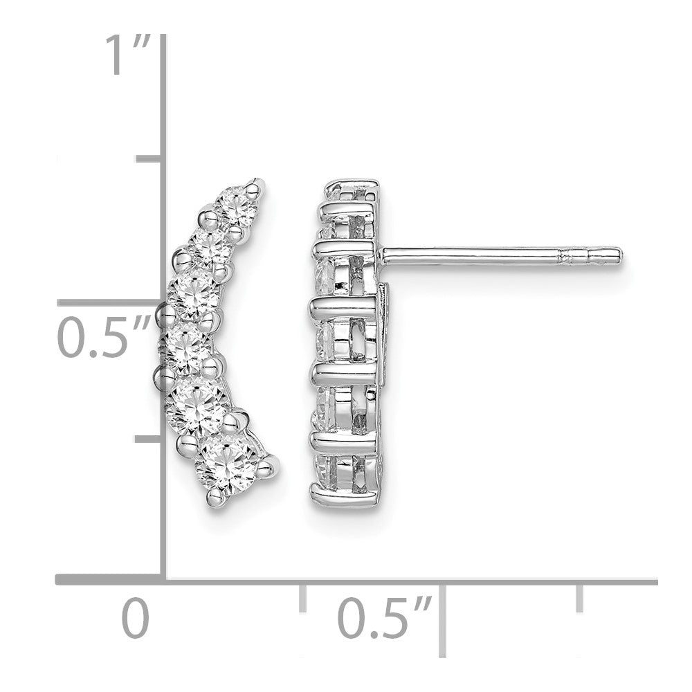 Sterling Silver Rhodium-plated Graduated CZ Curved Post Earrings