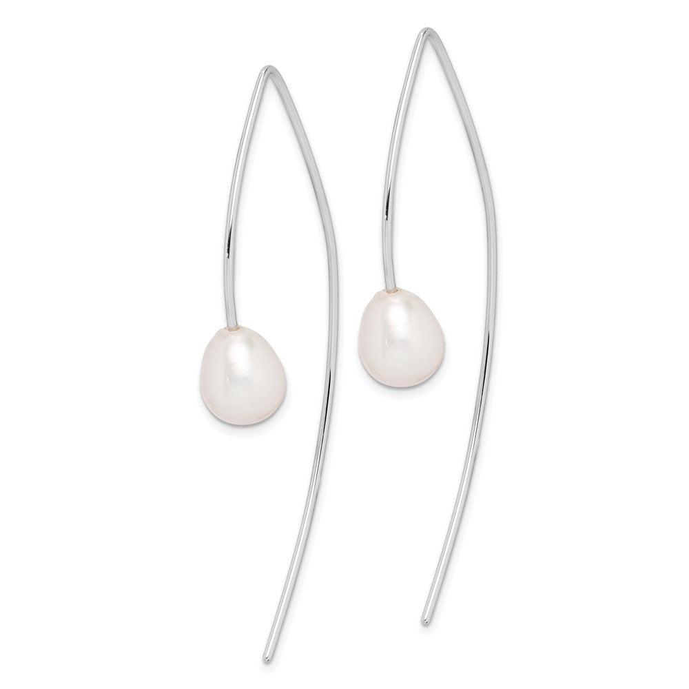 Sterling Silver Rhod-plated Polished 8-9mm FWC Pearl Threader Earrings