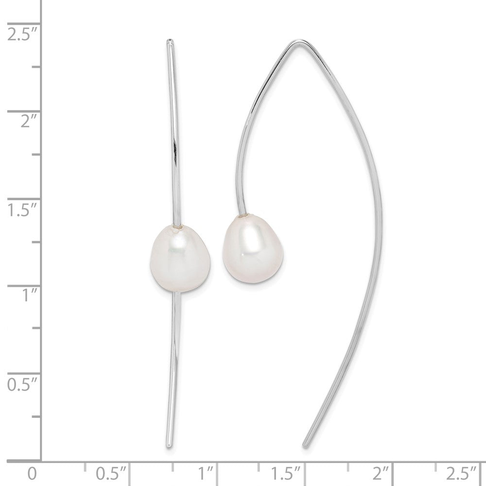 Sterling Silver Rhod-plated Polished 8-9mm FWC Pearl Threader Earrings