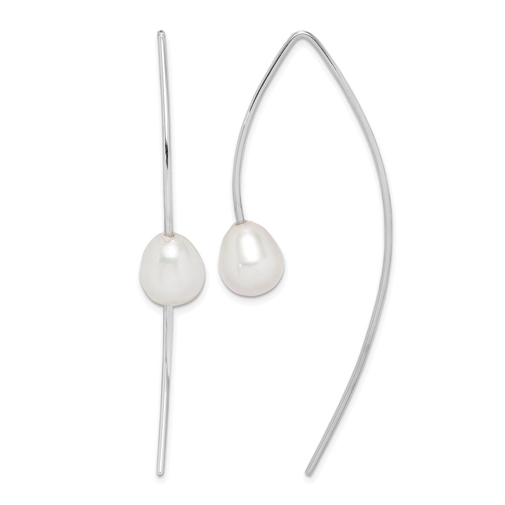 Sterling Silver Rhod-plated Polished 8-9mm FWC Pearl Threader Earrings