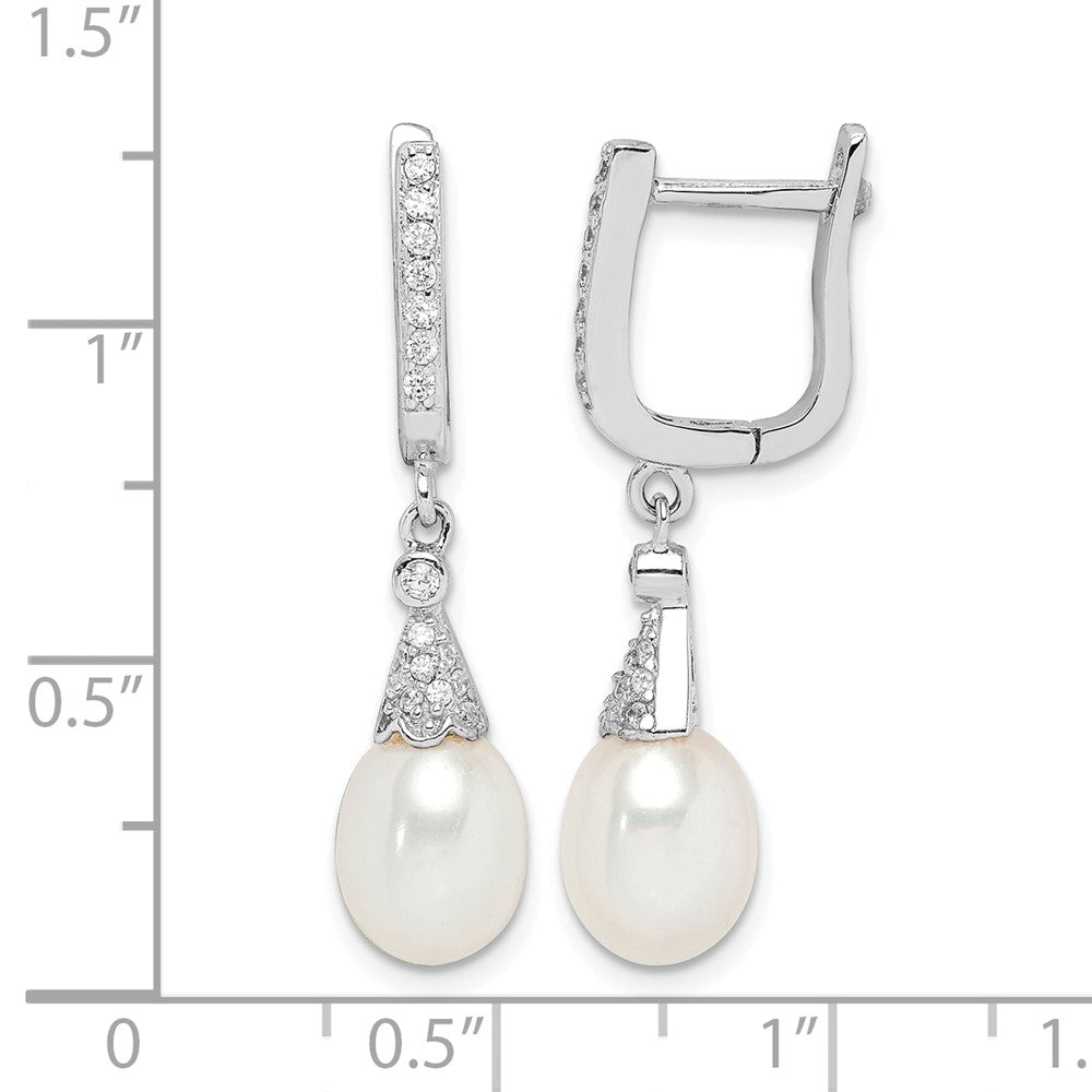 Sterling Silver Rhodium-plated 7-8mm White Rice FWC Pearl CZ Earrings