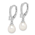 Sterling Silver RH-plated 7-8mm FWC Pearl & CZ Leverback Dangle Earrings