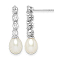 Sterling Silver Rhodium-plated 7-8mm White Rice FWC Pearl CZ Earrings