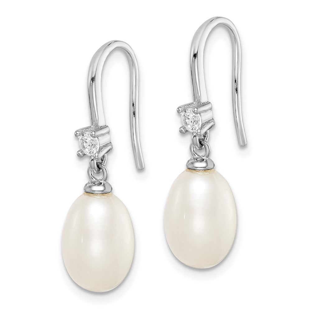 Sterling Silver Rhodium-plated 7-8mm FWC Pearl & CZ Dangle Earrings