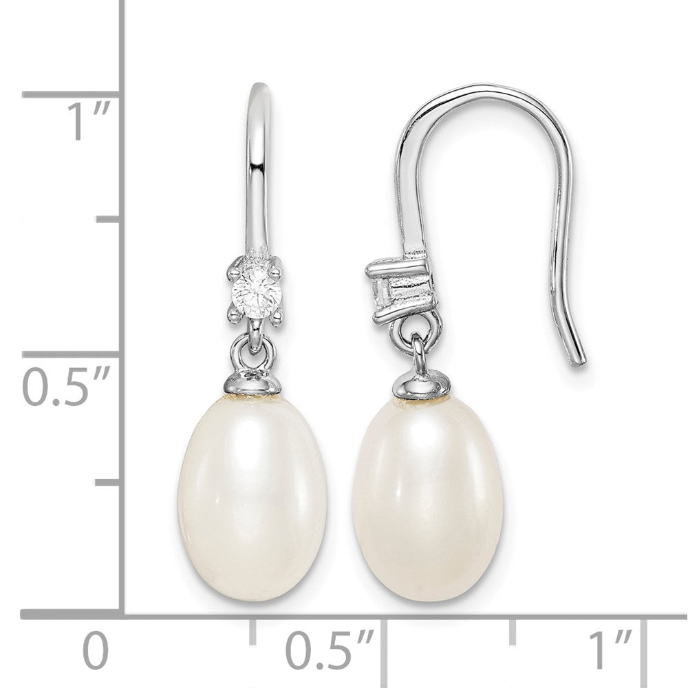 Sterling Silver Rhodium-plated 7-8mm FWC Pearl & CZ Dangle Earrings