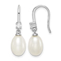 Sterling Silver Rhodium-plated 7-8mm FWC Pearl & CZ Dangle Earrings