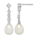 Sterling Silver Rhodium-plated 7-8mm White Rice FWC Pearl CZ Earrings