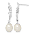 Sterling Silver Rhodium-plated 7-8mm White Rice FWC Pearl CZ Earrings