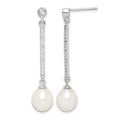 Sterling Silver Rhodium-plated 8-9mm White Rice FWC Pearl CZ Earrings