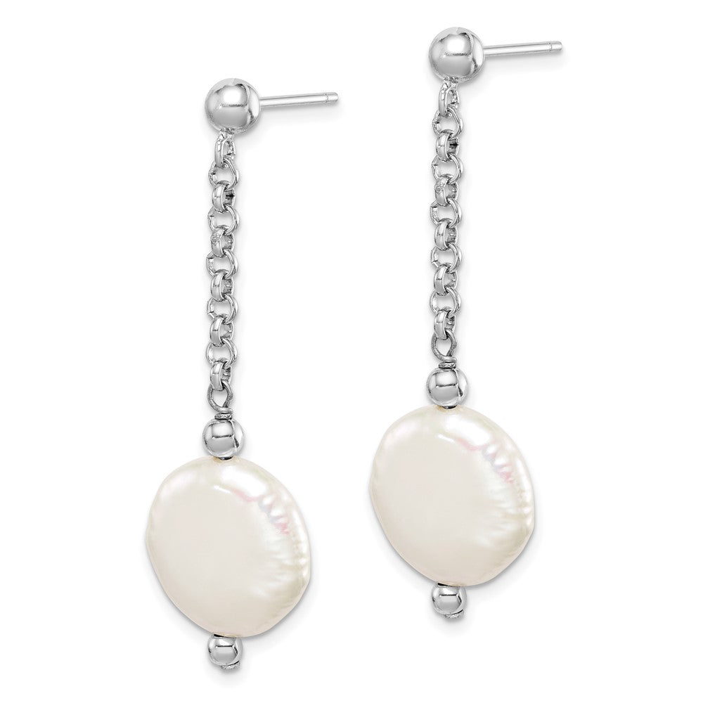 Sterling Silver Rhod-plated 12-13 Coin FWC Pearl Dangle Earrings