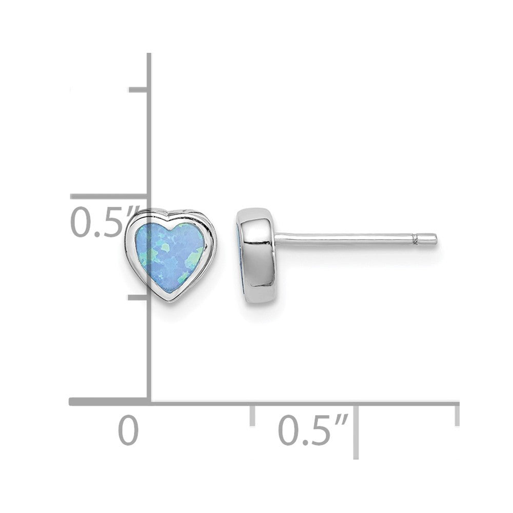 Sterling Silver Rhodium-plated 6mm Blue Created Opal Heart Post Earrings