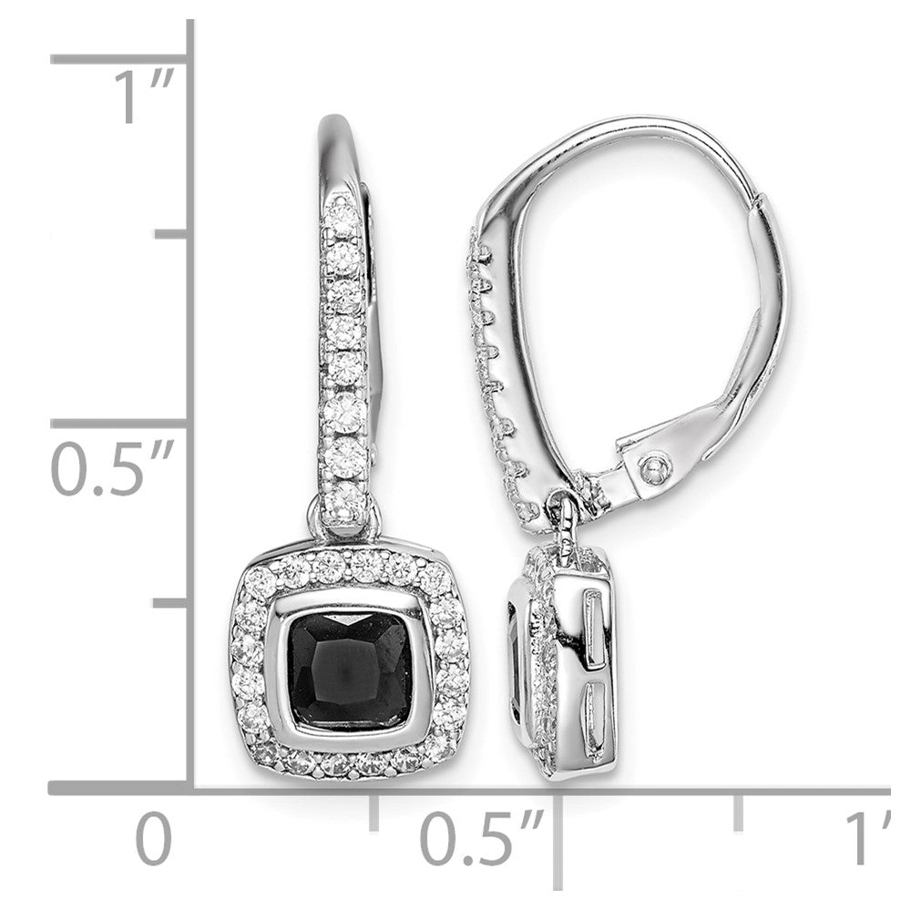 Sterling Silver Rhodium-plated Black & White CZ Halo Leverback Earrings