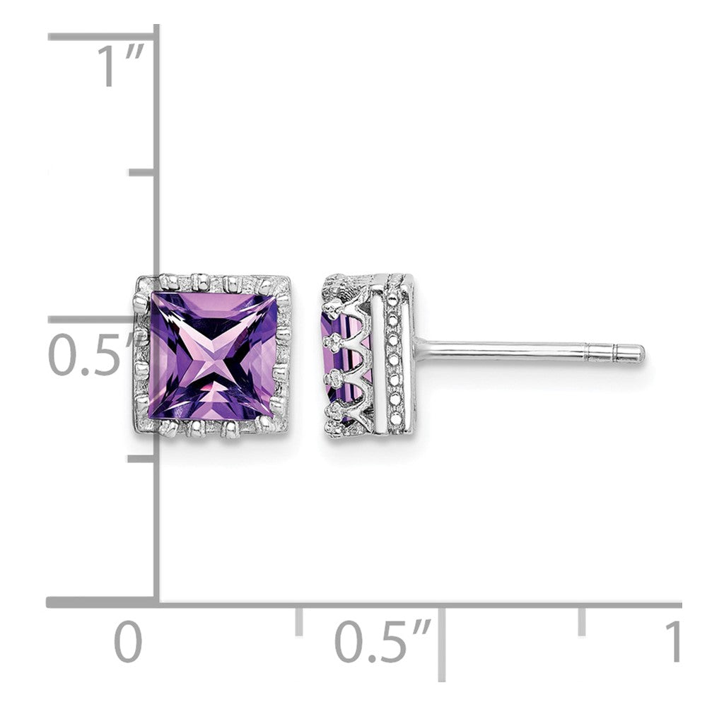 Sterling Silver Rhodium-plated 6mm Polished Amethyst Post Earrings