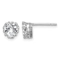 Sterling Silver RH-plated Polished & Textured 6mm Heart CZ Stud Earrings