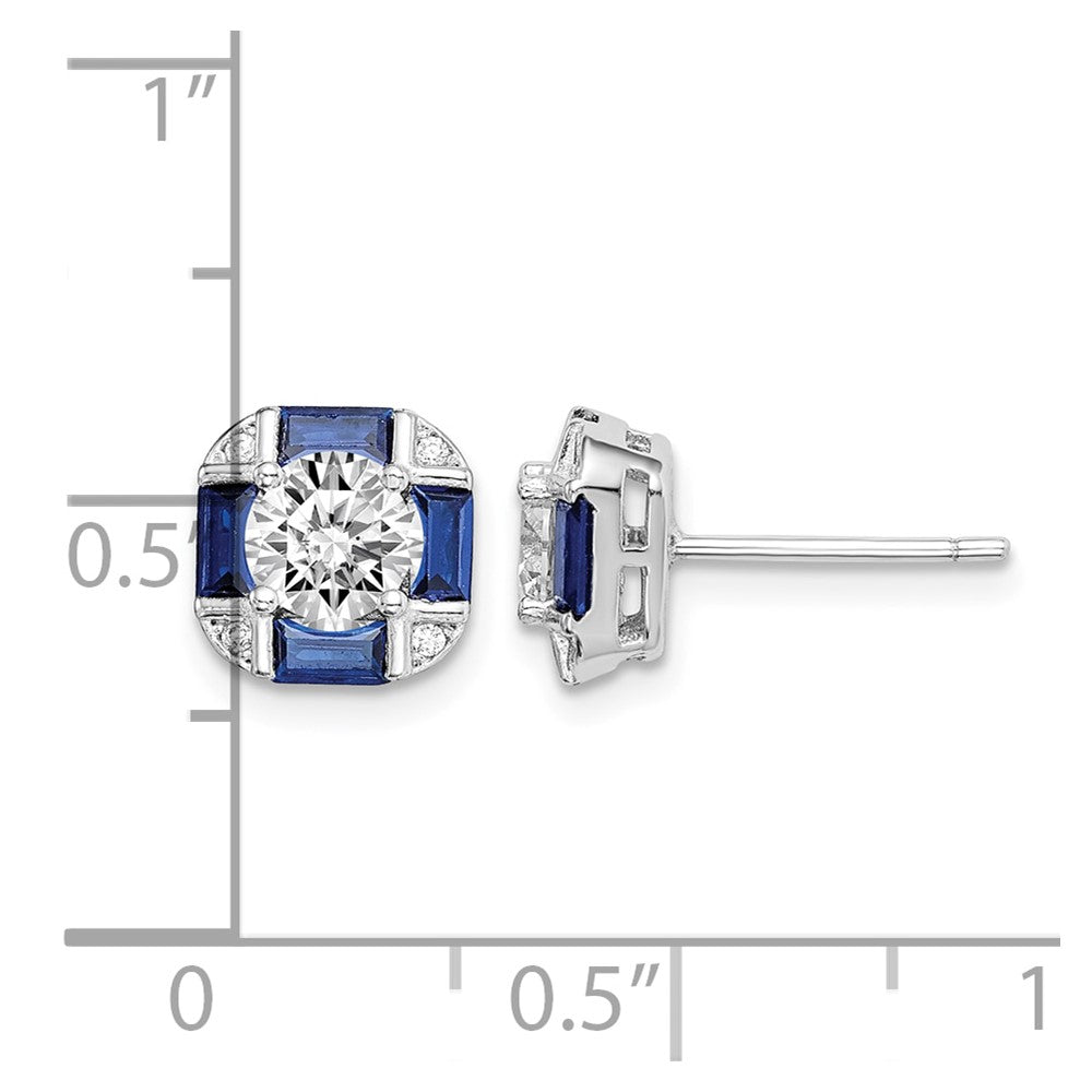 Sterling Silver Rhodium-plated CZ and Lab Created Blue Spinel Earrings