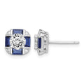 Sterling Silver Rhodium-plated CZ and Lab Created Blue Spinel Earrings