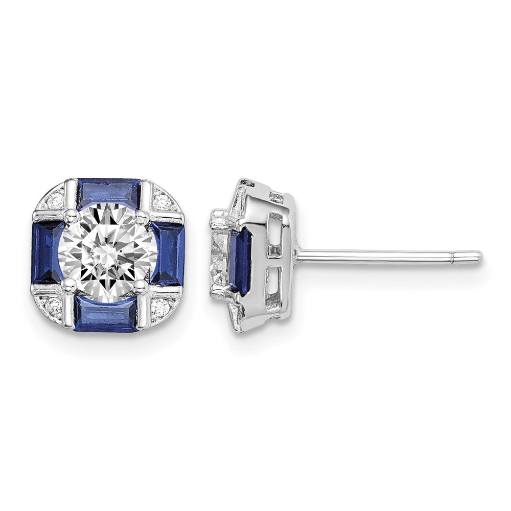 Sterling Silver Rhodium-plated CZ and Lab Created Blue Spinel Earrings