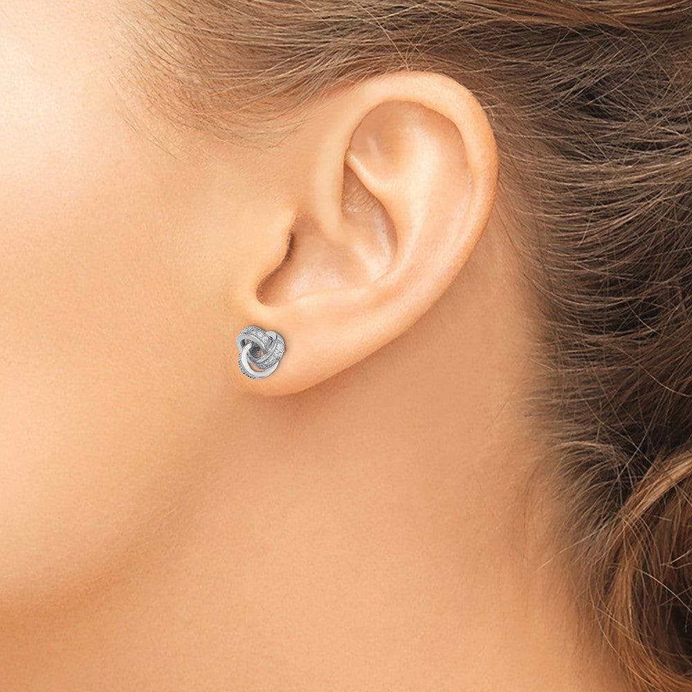 Sterling Silver Rhodium-plated Polished CZ Love Knot Post Earrings