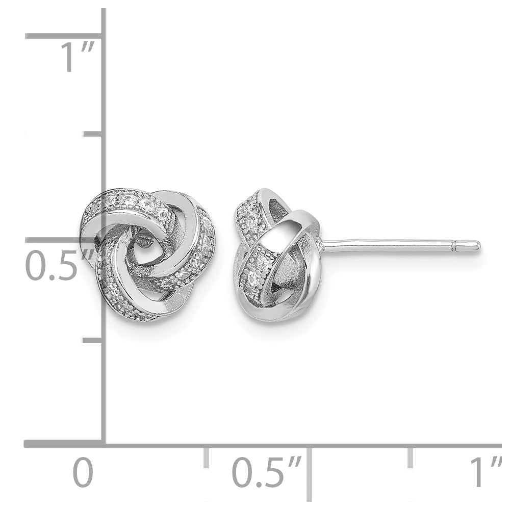 Sterling Silver Rhodium-plated Polished CZ Love Knot Post Earrings