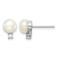 Sterling Silver Rhod-plat 6-7mm White Button FWC Pearl CZ Earrings