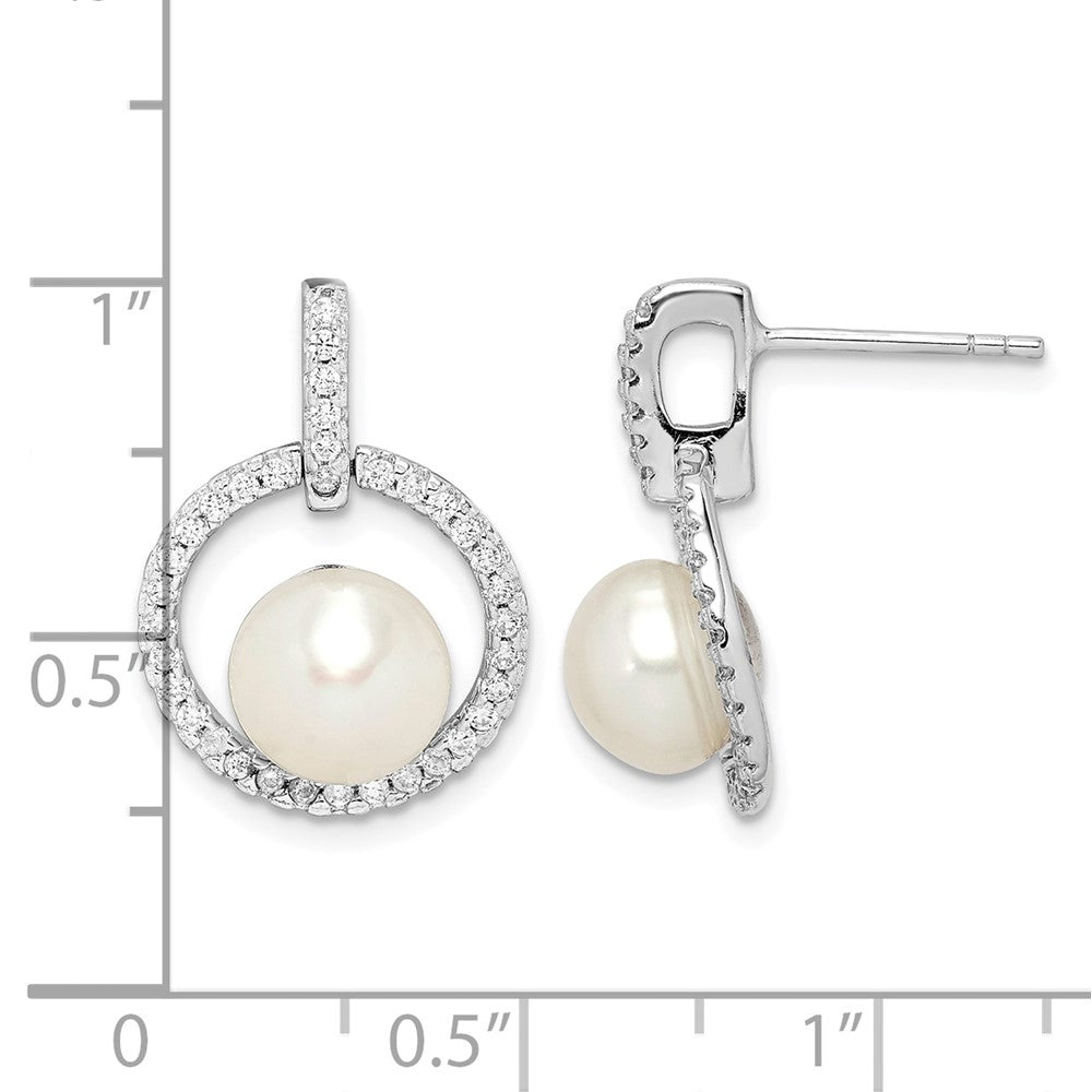 Sterling Silver Rhodium-plated 8-9mm White Button FWC Pearl CZ Earrings
