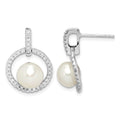 Sterling Silver Rhodium-plated 8-9mm White Button FWC Pearl CZ Earrings