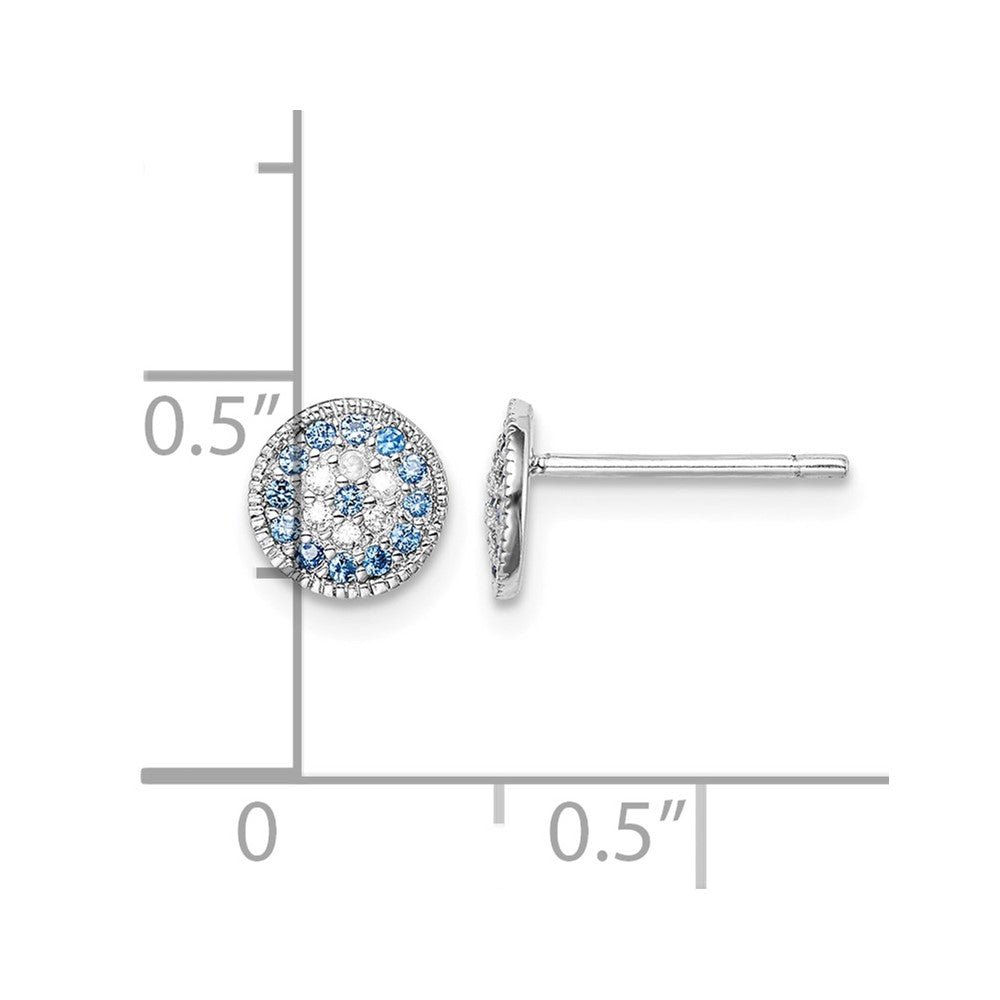 Sterling Silver Rhodium plated Blue Spinel and Clear CZ Post Earrings