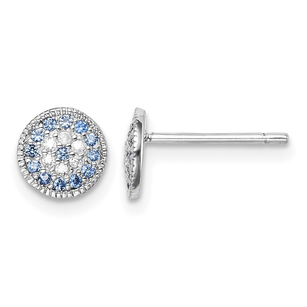 Sterling Silver Rhodium plated Blue Spinel and Clear CZ Post Earrings