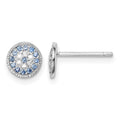 Sterling Silver Rhodium plated Blue Spinel and Clear CZ Post Earrings