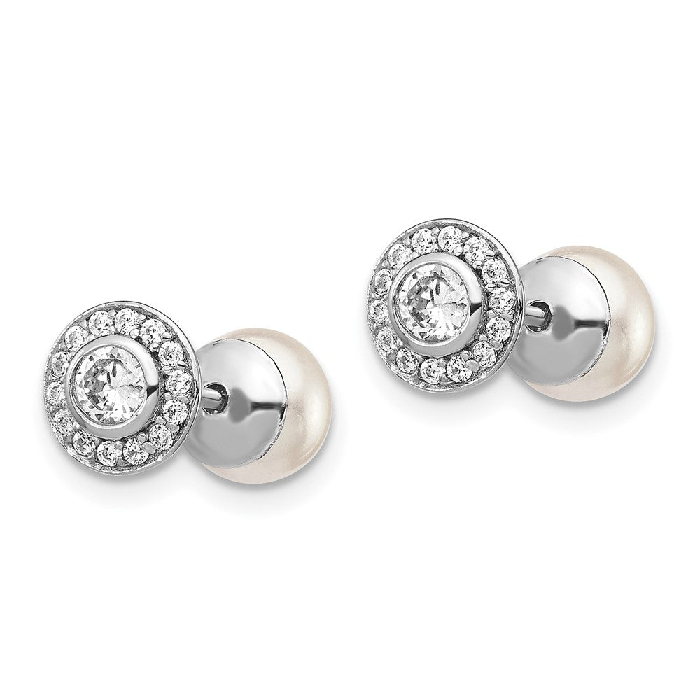 Sterling Silver RH-plated Polished MOP & CZ Halo Reversible Post Earrings
