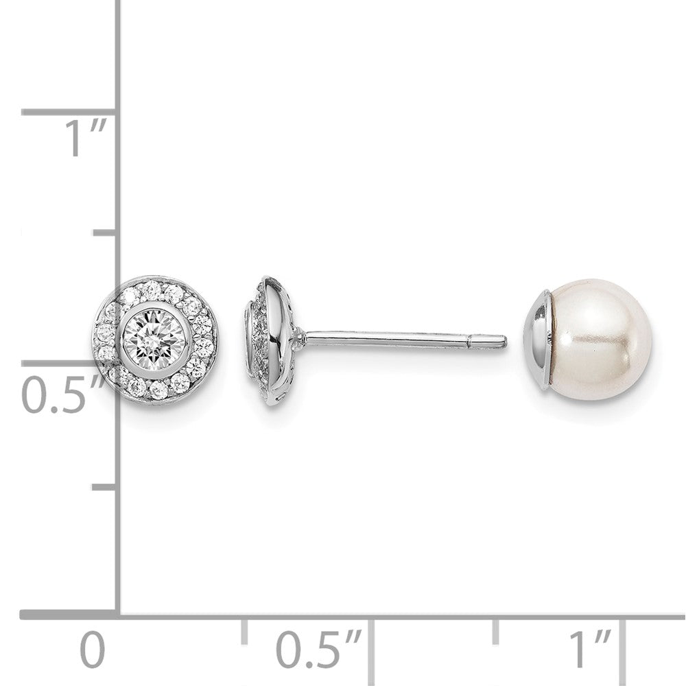 Sterling Silver RH-plated Polished MOP & CZ Halo Reversible Post Earrings